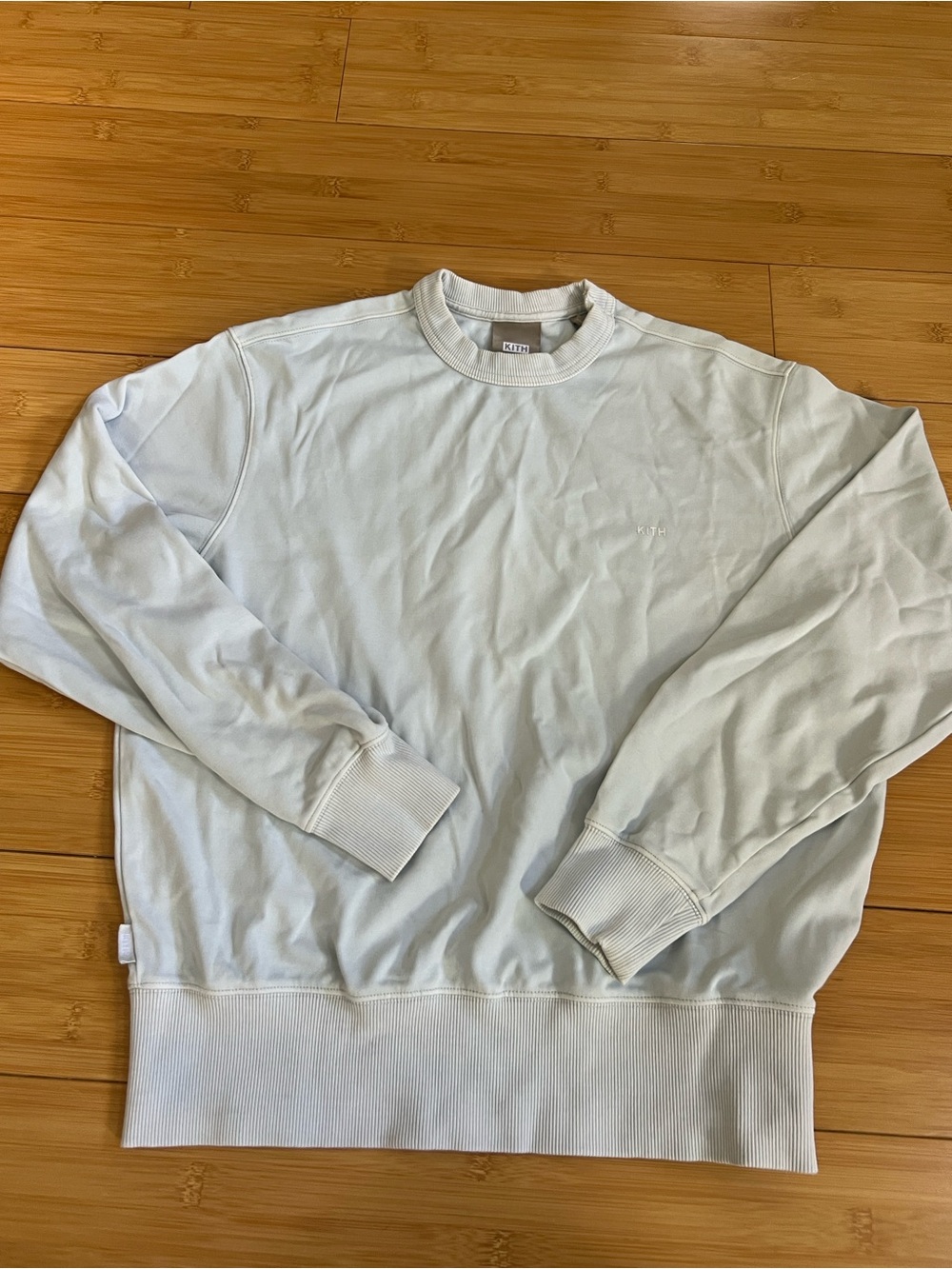 Kith Women Asher Crewneck Sweatshirt Light Blue Grey Pigment Wash Logo XS